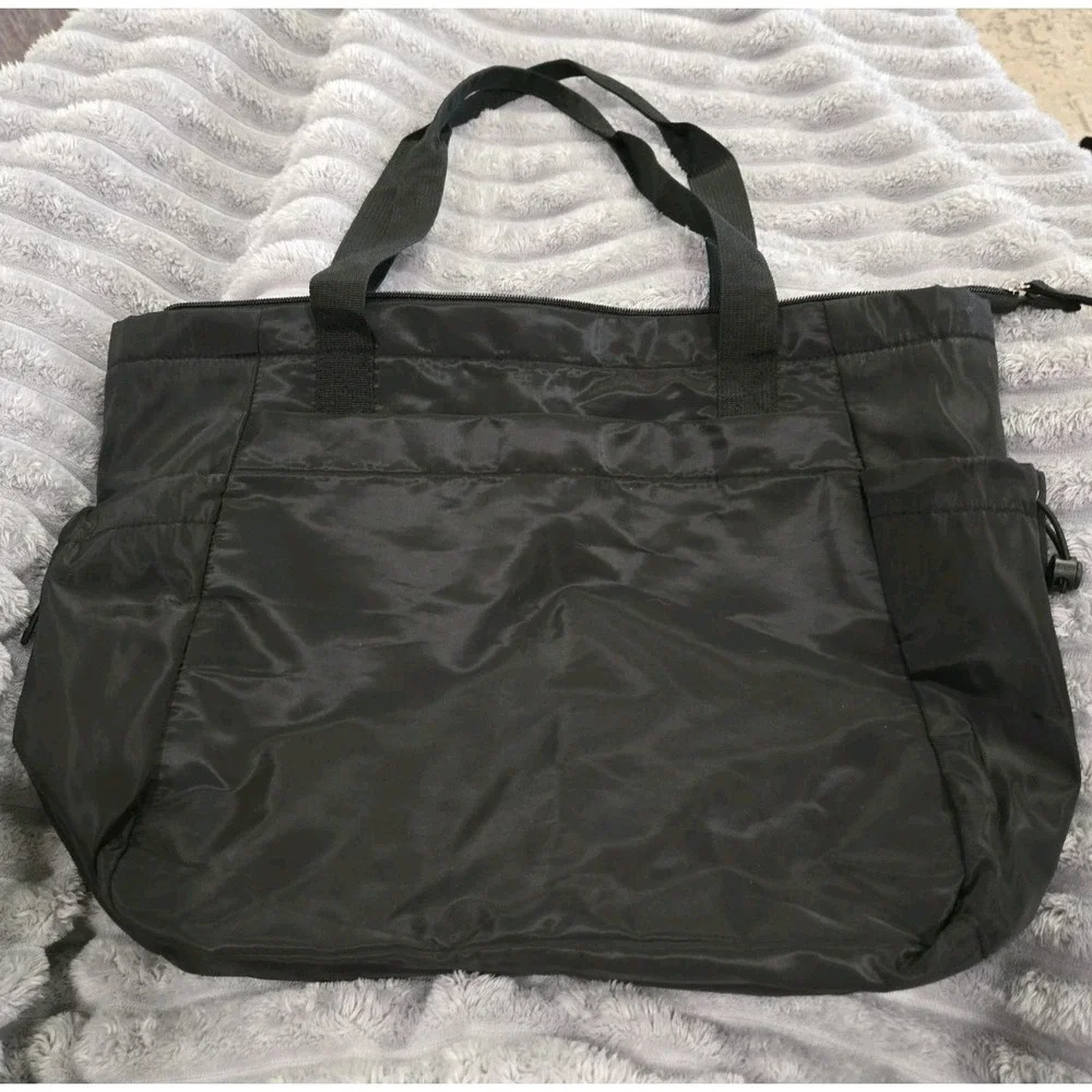 Black Nylon Diaper Tote Bag Large Multi Pocket Travel Shoulder Bag Carryall